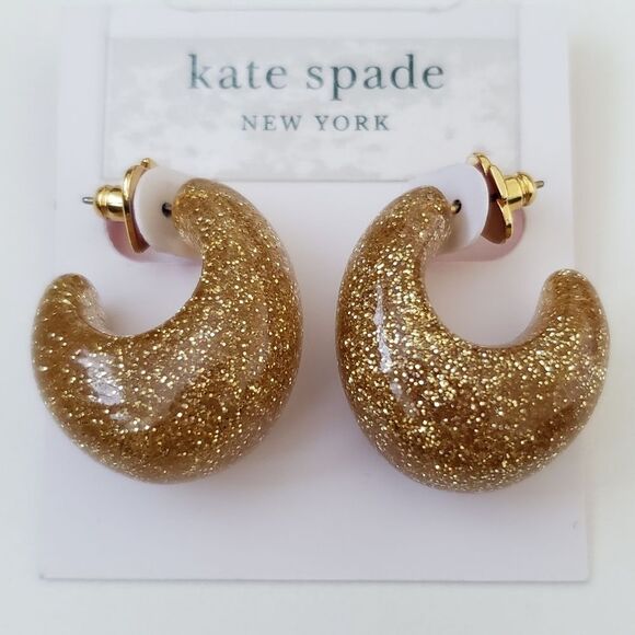 kate spade Jewelry - Kate Spade Gold Glitter Hoop Earrings